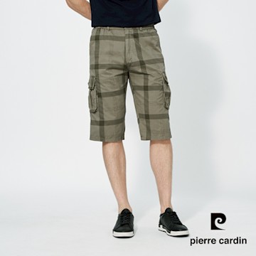 pierre cardin 皮爾卡登 男款 側鬆緊印格平口休閒七分褲-卡其色(5257965-84)