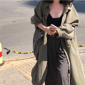 現貨 ⓇⒺⓃⒶ｜鐵塔的午後🗼｜慵懶長袖風衣外套_簡約/氣質/慵懶/中長款/復古/長袖/外套【R21104】