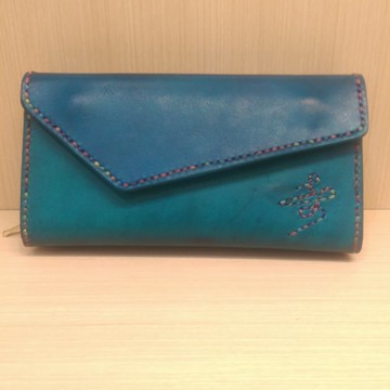 純手工製作手工染色皮革長夾附零錢包 (免費印字，繡字）