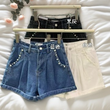CHILL現貨 KS超顯瘦釘珠牛仔短褲 延伸款 A字短褲 百搭牛仔短褲 高腰牛仔短褲 短褲 女生牛仔短褲 KS家 預購