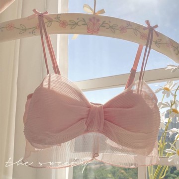 茵納曼內衣 日系內衣 蝴蝶結網紗輕薄少女內衣女無鋼圈集中爆乳上託透氣輕薄內衣套裝bra
