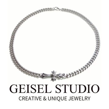 【GEISEL】花十字古巴拼接鍊 嘻哈項鍊 鈦鋼項鍊 中性項鍊男 男生項鍊 不鏽鋼項鍊(B-103)