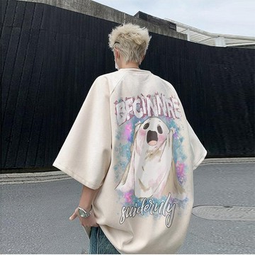 【現貨！高品質】280g重磅麂皮絨短袖 男生t恤 寬鬆上衣 oversize 美式復古短tee 女生衣服 潮牌印花t