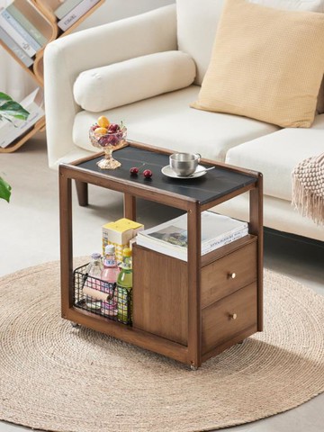 ❤精選❤沙發邊幾可行動邊柜巖板茶幾客廳側邊床頭柜創意日式角幾實木邊桌 雙11全館免運