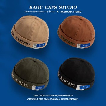 時尚潮牌無檐瓜皮帽酷女孩街頭嘻哈雅痞同款地主帽圓頂貼布帽子男