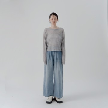 QUEENSHOP_F 直織紋微透膚針織長袖上衣-灰S/M/L 現+預 【01099253】