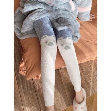 秋冬軟綿綿高腰長褲加厚保暖卡通可愛毛絨暖宮褲珊瑚絨家居睡褲女