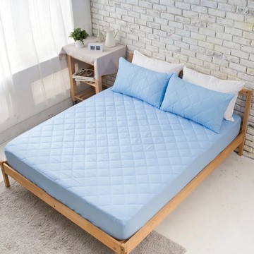 LoveCity 寢城之戀 台灣製馬卡龍炫彩 鋪棉床包式保潔墊  雙人  淺藍色