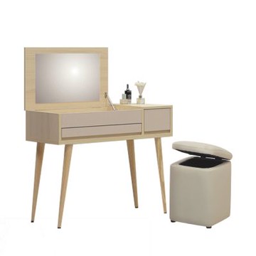 文創集 愛亞多3尺上掀鏡面鏡台/化妝台組合(含可收納化妝椅)-90x45x81-cm免組