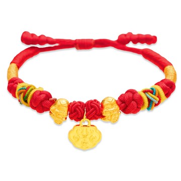 【童樂繪金飾】蛇年-金鎖平安 兒童紅繩手鍊 約重0.12錢 (滿月禮)