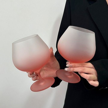 【台灣出貨】ins風輕奢小衆高顏值漸變粉磨砂高腳玻璃杯葡萄酒紅酒杯家用杯子大水壺  大肚杯 胖胖水壺
