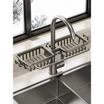 廚房水龍頭置物架洗碗洗菜池水槽架瀝水籃海綿刷百潔抹布收納架LT