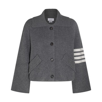 Thom Browne - Med Grey Virgin Wool 4-bar Cropped Car Coat