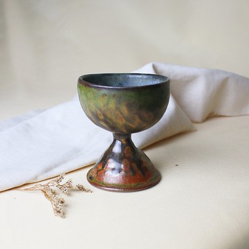 手捏高腳杯 新彩燒 柴燒陶藝 手作作品  | 圭窯 灰釉彩