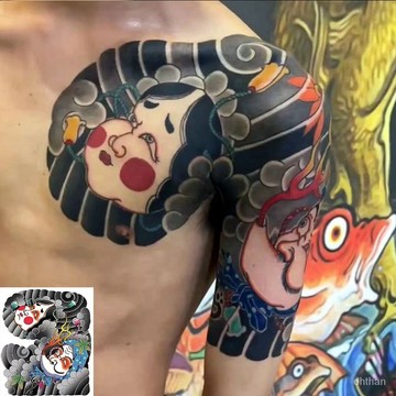 防水胸前花甲社會半甲紋身貼持久火男阿多福胸甲刺青男女 BSTQ