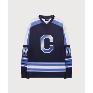 [COVERNAT]25SS 復古美式t 長袖大學t 男女同款春季V領運動球衣 速幹T恤（海軍藍）