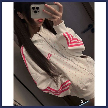 WYZ美式復古星星立領拉鍊開襟外套帽T 大學T女春秋初高中生寬鬆運動風夾克外套
