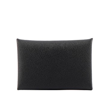 HERMES Calvi Epsom皮釦式名片卡片夾(黑色)