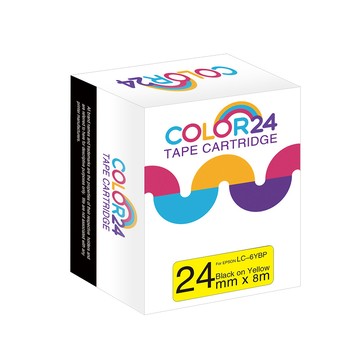 Color24 for EPSON LC-6YBP / LK-6YBP  黃底黑字 相容標籤帶 (寬度24mm)