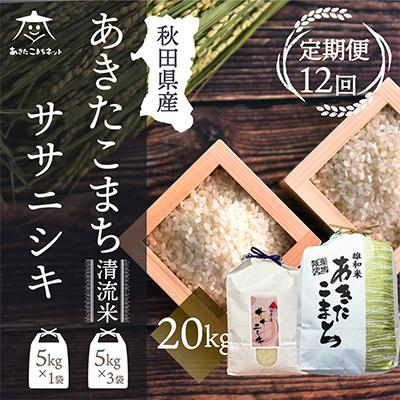 ふるさと納税 秋田市 秋田県産あきたこまち清流米15kg・ササニシキ5kg食べ比べセット全12回