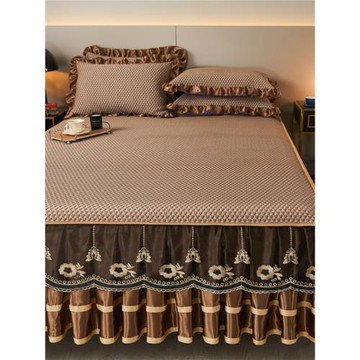 高端新款冰絲涼席三件套夏天軟席子床單可水洗床裙款冰豆豆空調席