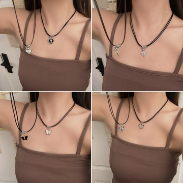 【台灣公司 可打統編】免運 甜酷簡約愛心蝴蝶樹葉吊墜皮繩項鏈女兩條裝高級感輕奢百搭項飾潮 可開發票 全館五折 工廠現貨直銷 新品特價 z9211