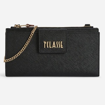 【Alviero Martini 義大利地圖包】都會16卡多功能斜揹鍊帶長夾手機包19.5cm-黑色