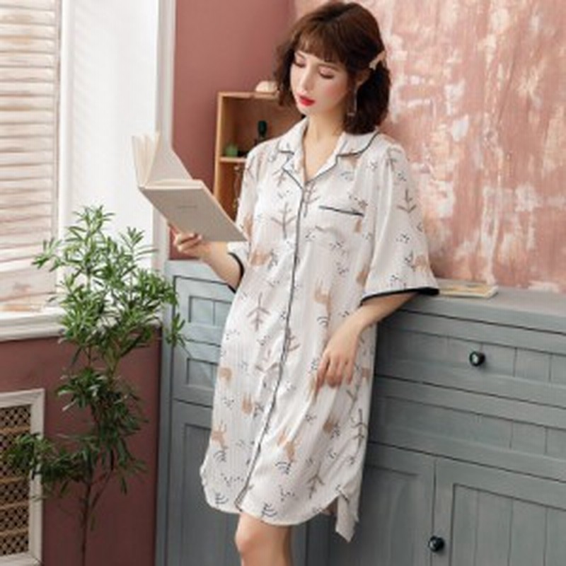 レディースパジャマ ワンピースパジャマ 半袖パジャマ 春夏 前開き 部屋着 通販 Lineポイント最大1 0 Get Lineショッピング