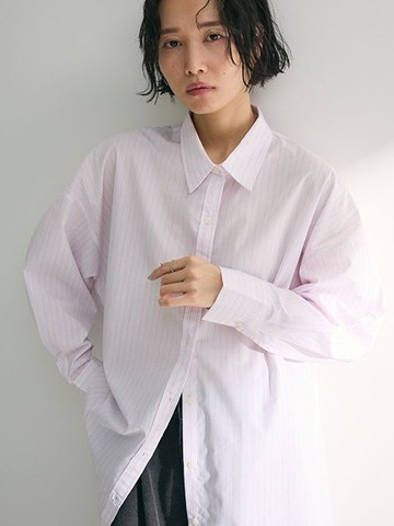 條紋寬版側開衩落肩襯衫(6A51L0A0100) - Green Parks