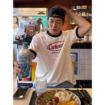 MRCYC復古字母印花短袖男夏季寬松圓領撞色半袖韓系慵懶風純棉T恤