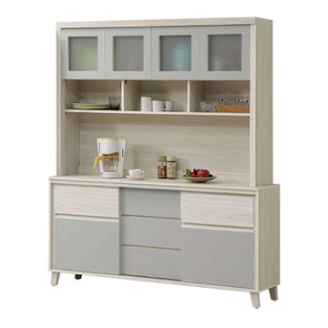 文創集 奇伊雙色5.3尺推&開門高餐櫃組合-160x41x192cm免組