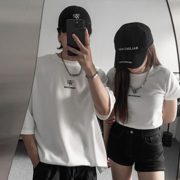【20ss_select】韓國 立體TWINX21INS刺繡情侶短T 挺版 情侶衣 寬鬆 男生短袖 韓系 女生短版上衣