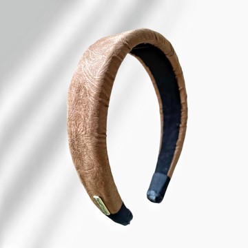 立體髮箍 金蕨圖紋麂皮 台灣手作 穩固舒適不卡髮絲