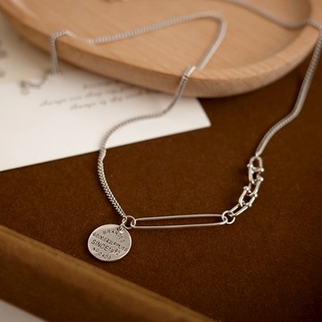 [全純銀.項鍊] 英文字母圓牌項鍊【UME】S925純銀項鍊