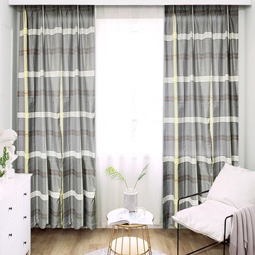 半透光窗簾 深灰格紋 (兩片入) 100% 聚酯纖維  100 x 200cm