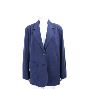 Max Mara-WEEKEND WELLS 翻領雙釦棉麻混紡海軍藍西裝外套