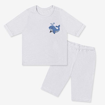 韓國 Mellisse - 韓製莫代爾親膚7分袖家居服-鯨魚-淺灰