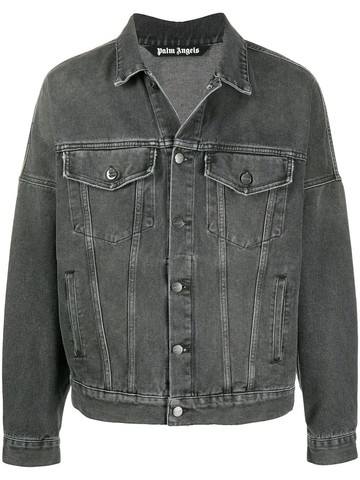 Palm Angels - logo over denim jacket - men - Polyester/Cotton/Cotton/Leather - XL - Black