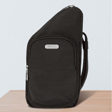 《TRAVELON》3層直式防盜斜背包-黑-- 側背包 斜背包 背帶包 防割防搶