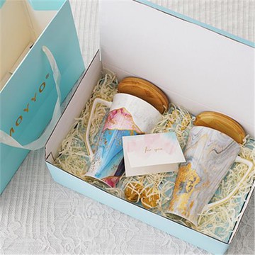 輕奢骨瓷帶蓋勺500ml馬克杯-把手金線款2個一組