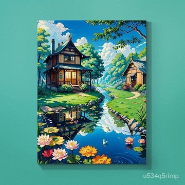 💎鑽石貼畫 手工鑽石畫 DIY立體鑽貼畫 相框畫 ins滿鑽5d荷塘景色鑽石畵diy帶框手工粘貼客廳唯美風景國風磚石繡