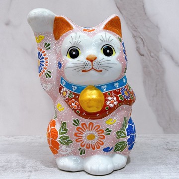 【牡盛富韻】日本九谷燒招財貓 | 牡丹粉盛 7号