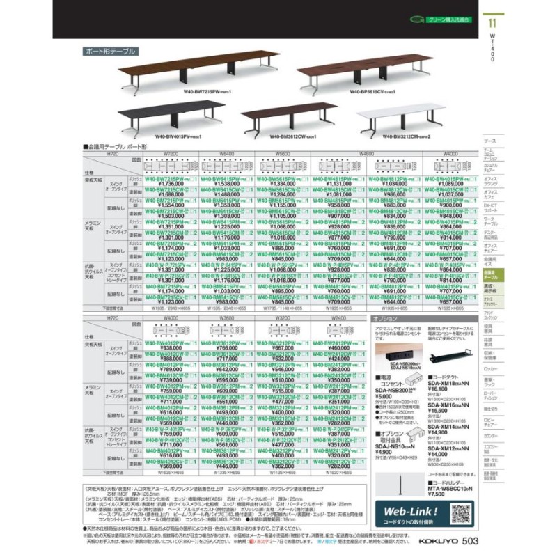 会議テーブル ＷＴ４００ ボート形配線無 W40-BM6415CV-6AW51 20028893