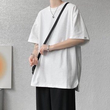 白色t恤男夏季重磅半袖體恤設計感小眾上衣港風潮流寬松正肩短袖