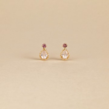 【 ARTE WHITE 】K10 玫瑰晨露粉紅碧璽耳環