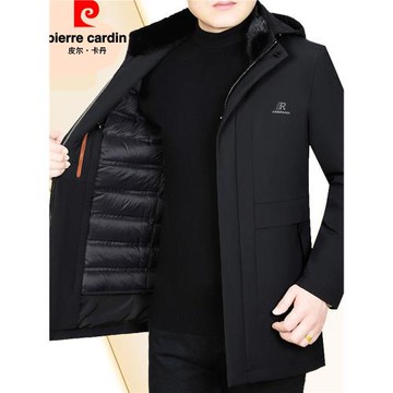 皮爾卡丹冬季男裝可拆卸內膽中年男士鵝絨羽絨服外套中長款派克服