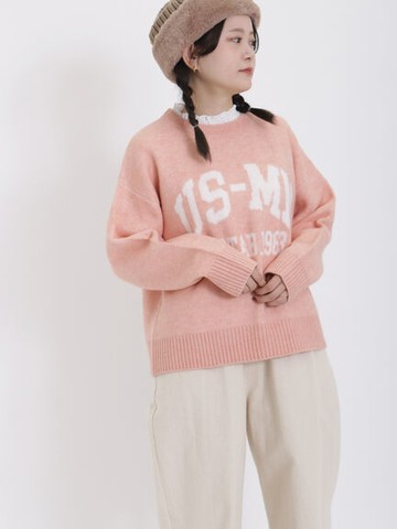 LOGO緹花圖案可機洗落肩圓領針織衫(FL37L2C0980) - Samansa Mos2