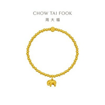 傳承系列 吉祥小金象金珠黃金手鍊_計價黃金(彈力繩穿製)