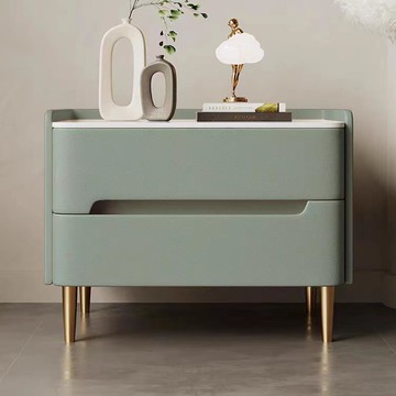 免運 開立發票 床頭櫃 意式輕奢實木床頭柜皮質現代臥室家用床頭柜ins風簡易巖板免安裝 快速出貨