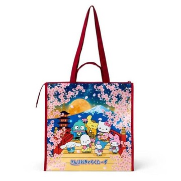 小禮堂 Sanrio 三麗鷗大集合 手提肩背防水拉鍊購物袋 (夜櫻款)